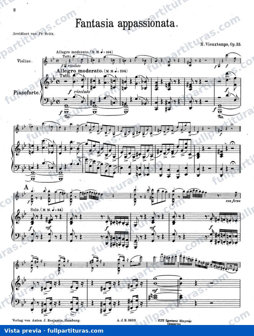 Fantasia Appassionata op. 35 para Violín y Piano — preview