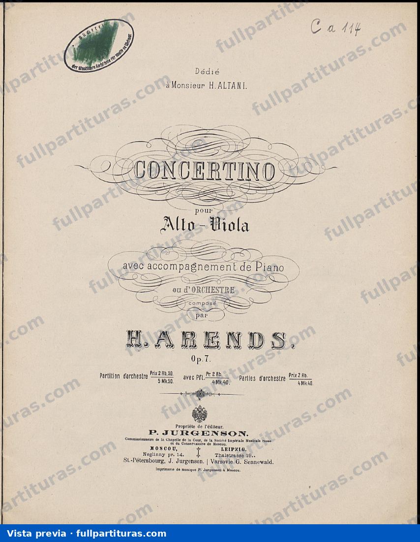 Arends: Concertino para Viola Op.7 — preview