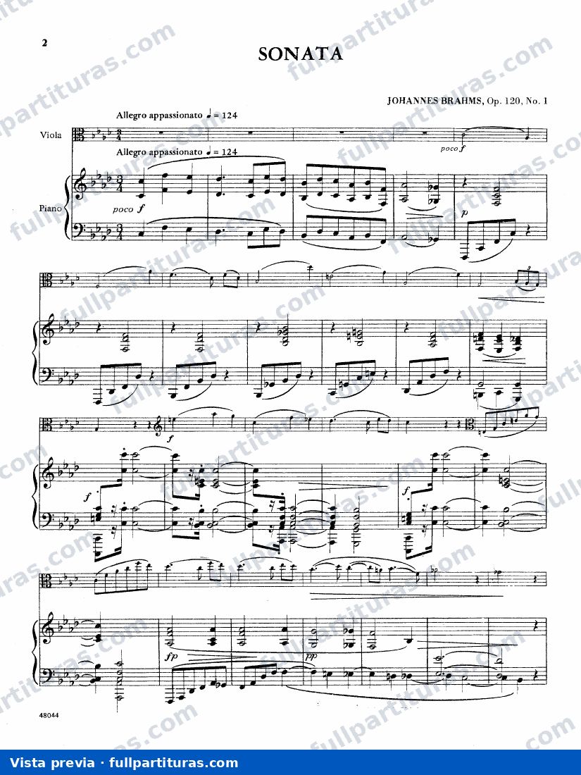 Sonata para Viola y Piano Op. 120 N 1 F-Moll (Piano) — preview
