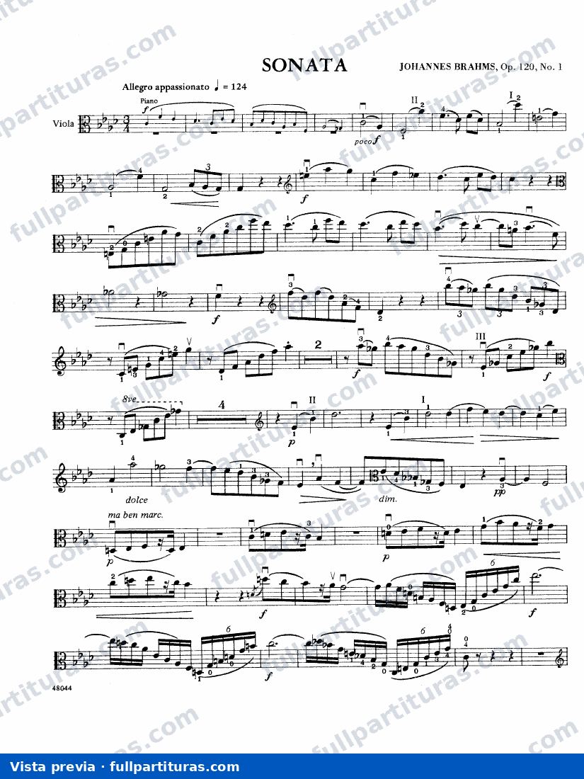 Sonata para Viola y Piano Op. 120 N 1 F-Moll (Viola) — preview