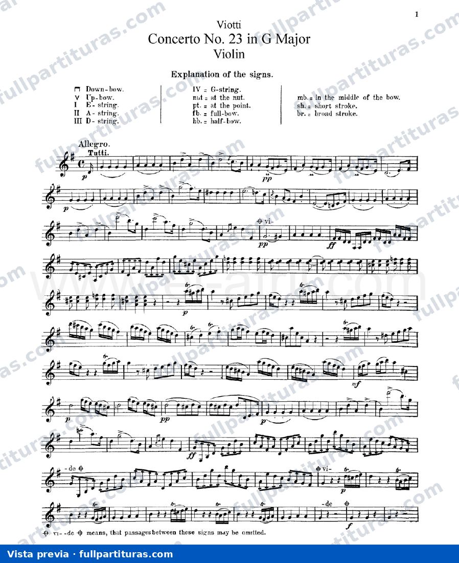 Concierto para Violín Nº 23: Parte del Violín — preview