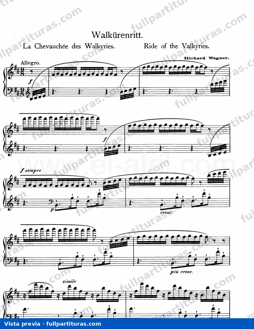 Transcripción para piano de la Cabalgata de las Walkirias — preview