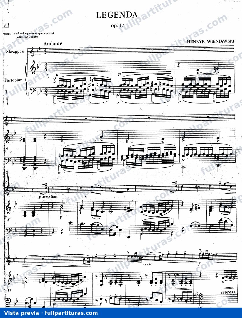 Legende para Violin y Piano Op17 — preview