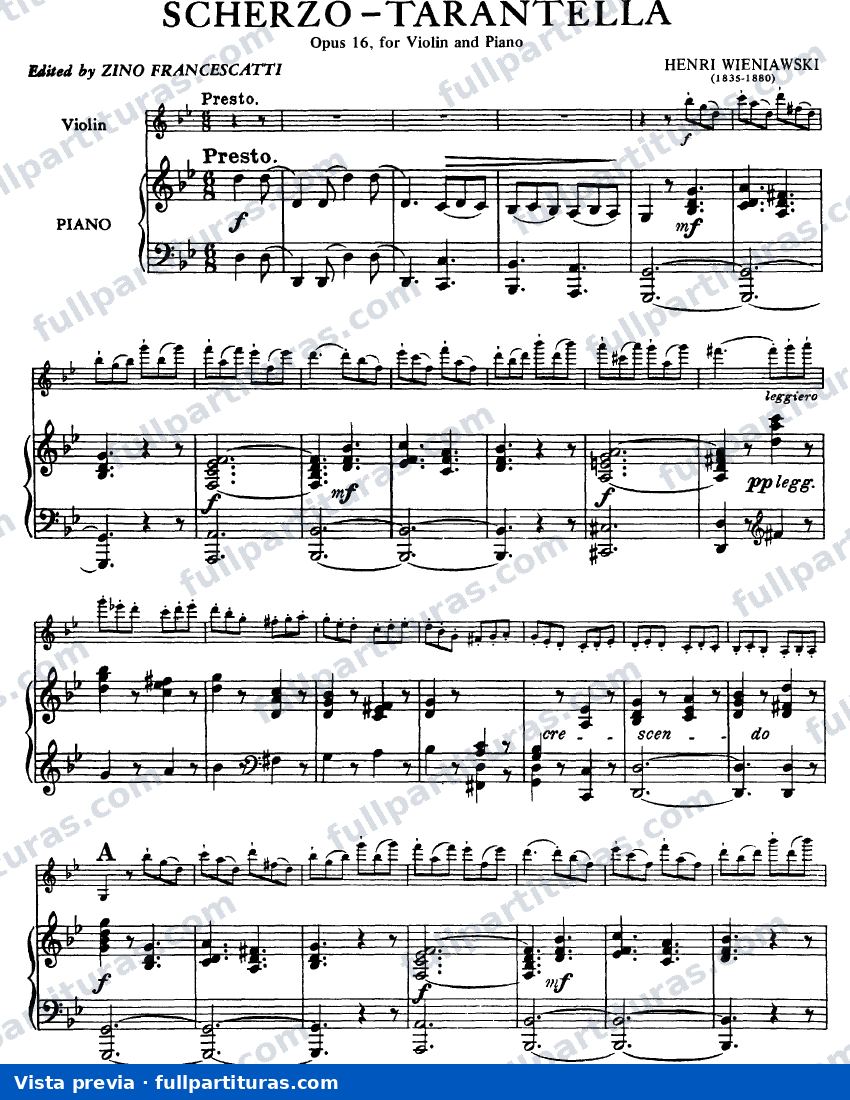 Scherzo-Tarantella para Violin y Piano Op.16 — preview
