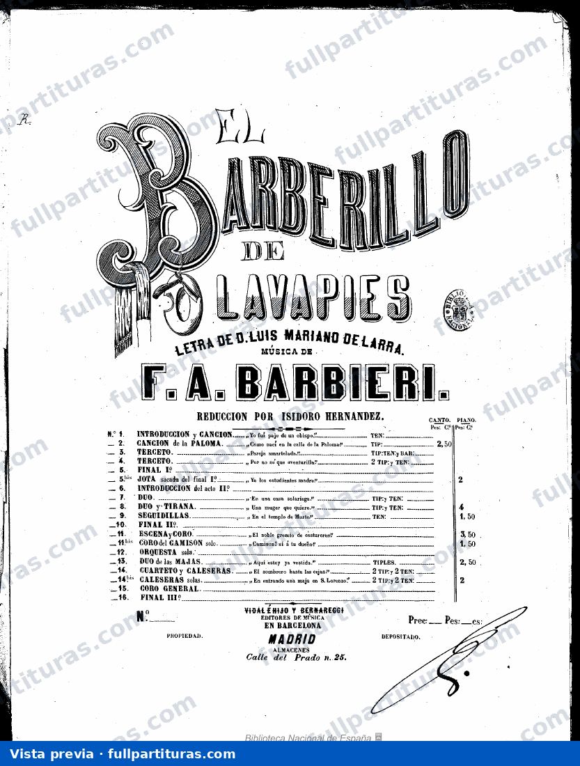 El Barberillo de Lavapies: Canción de la Paloma — preview