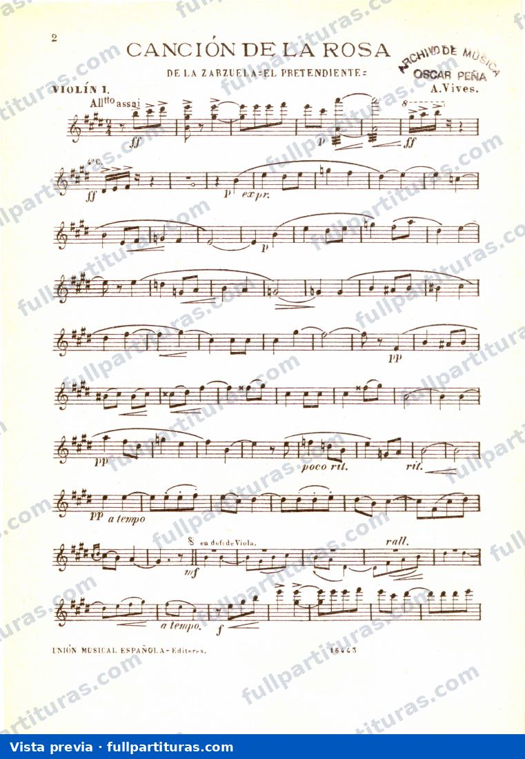 Vives, Amadeo: Parte del violín 1 — preview