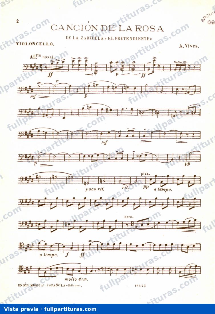 Vives, Amadeo: Parte del violoncello — preview