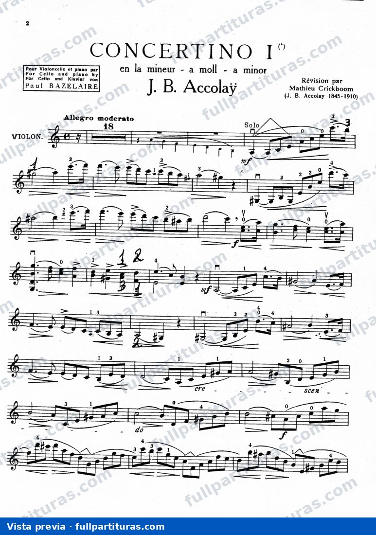Accolay, Jean Batiste: Concierto para Violín Nº 1 (2) — preview