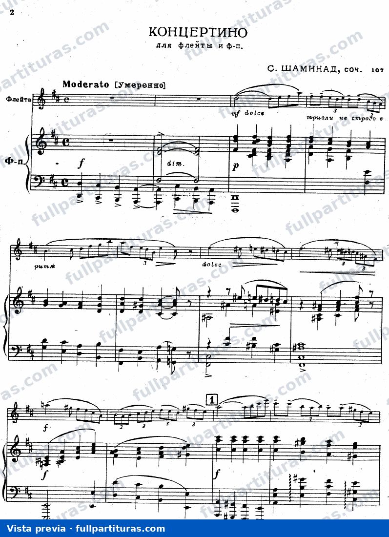 Concertino para piano y flauta Op. 107 — preview