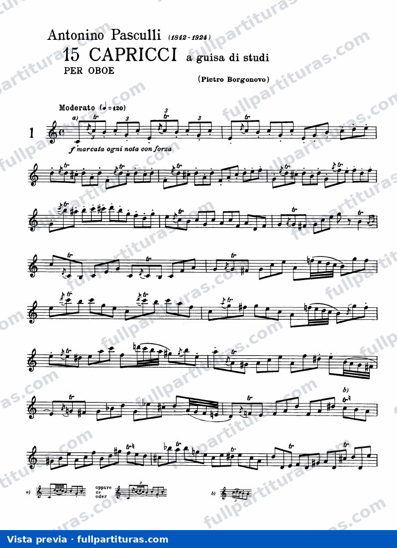 Paradis, Maria Theresia von: 15 Capricci a guisa di studi per oboe — preview