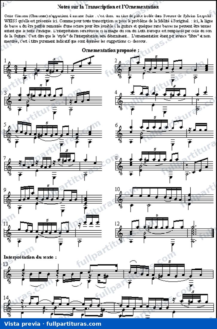 Ciacona para laud (guitarra) — preview