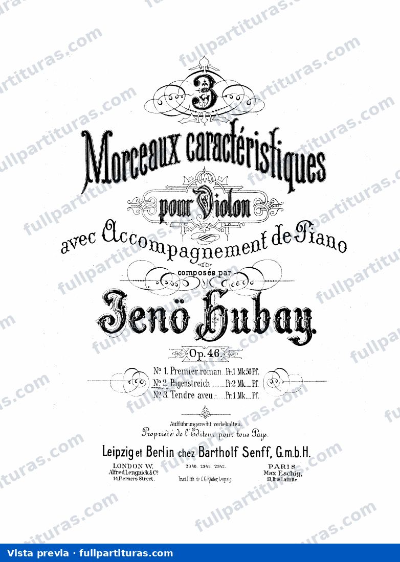 3 morceaux caractéristiques pour violon, op. 46 — preview
