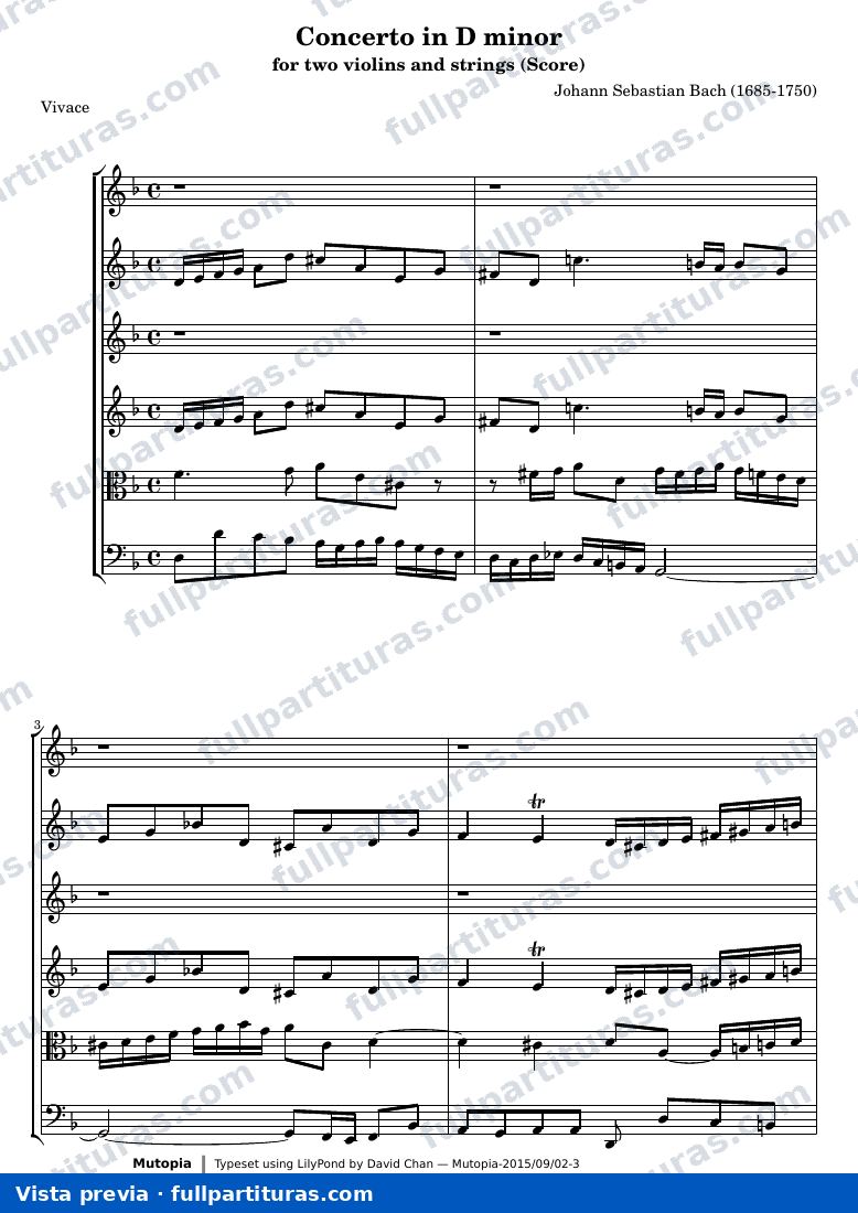 Concerto in D minor for two violins and strings — Score — предварительный просмотр