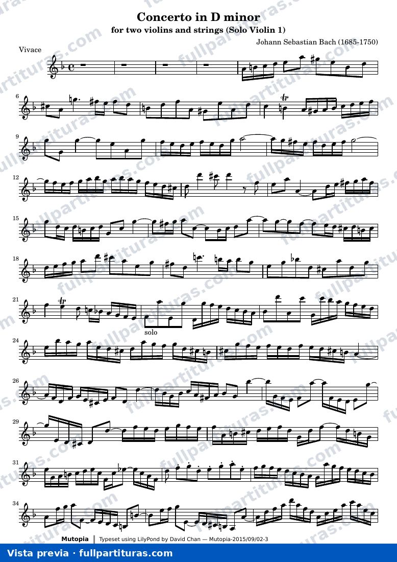 Concerto in D minor for two violins and strings — Solo violin1 — preview