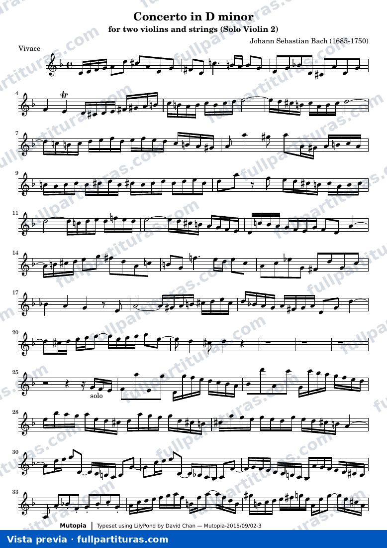 Concerto in D minor for two violins and strings — Solo violin2 — предварительный просмотр
