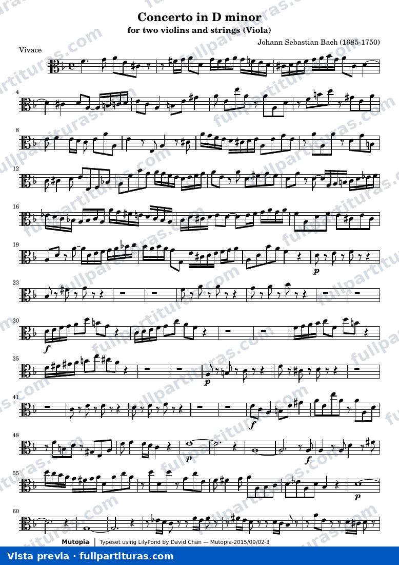 Concerto in D minor for two violins and strings — Viola — aperçu