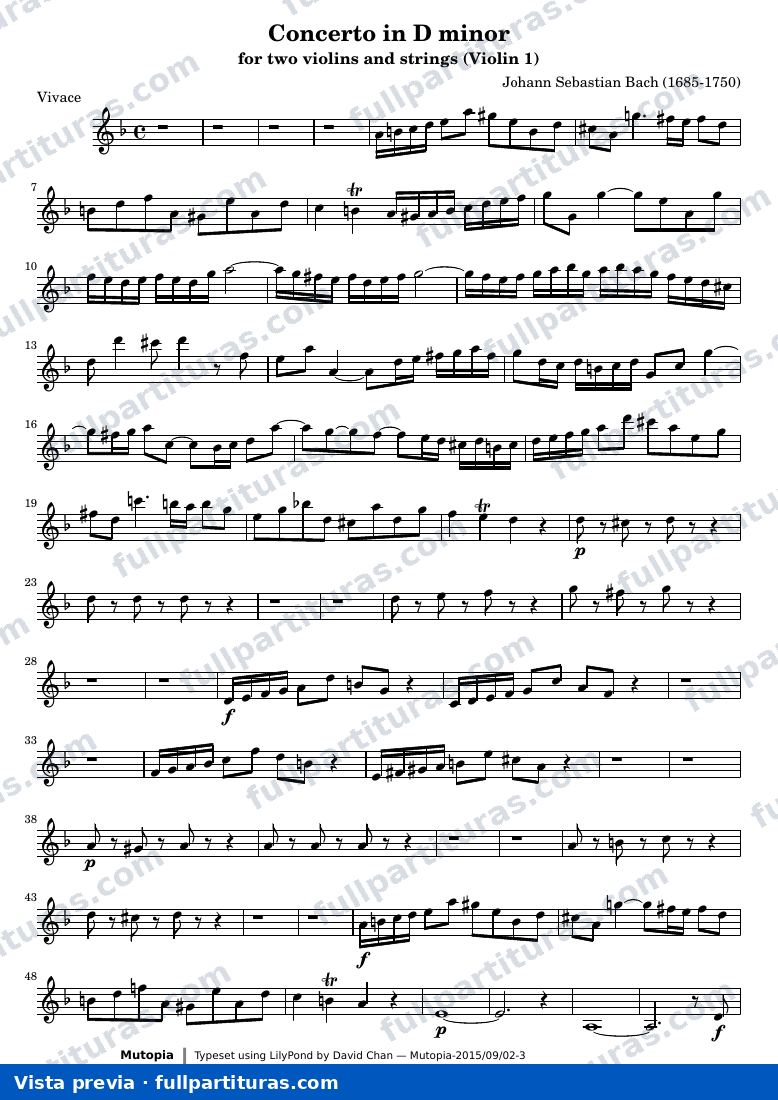Concerto in D minor for two violins and strings — Violin1 — preview
