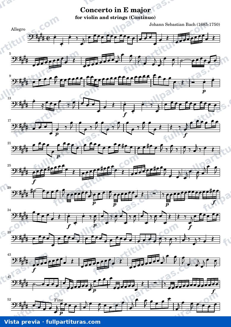 Concerto in E major for violin and strings — Continuo — anteprima