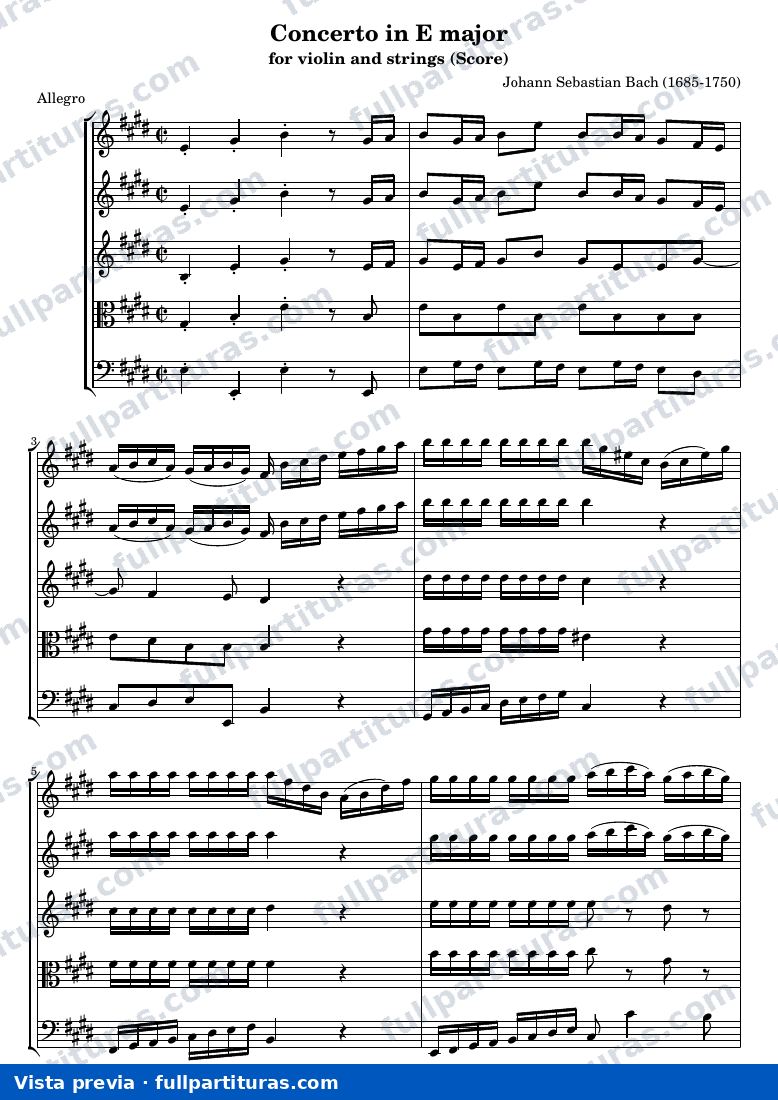 Concerto in E major for violin and strings — Score — Vorschau