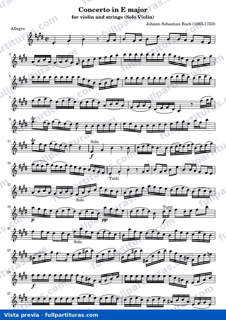 Concerto in E major for violin and strings — Solo violin — aperçu