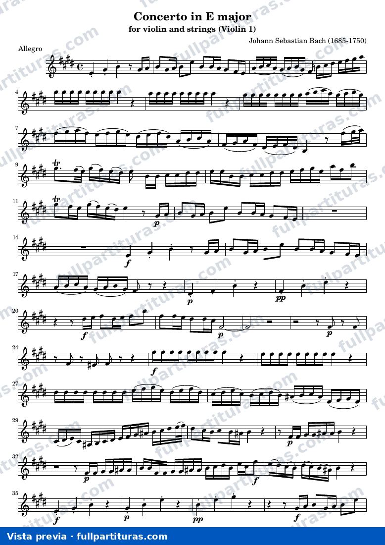 Concerto in E major for violin and strings — Violin1 — vista previa