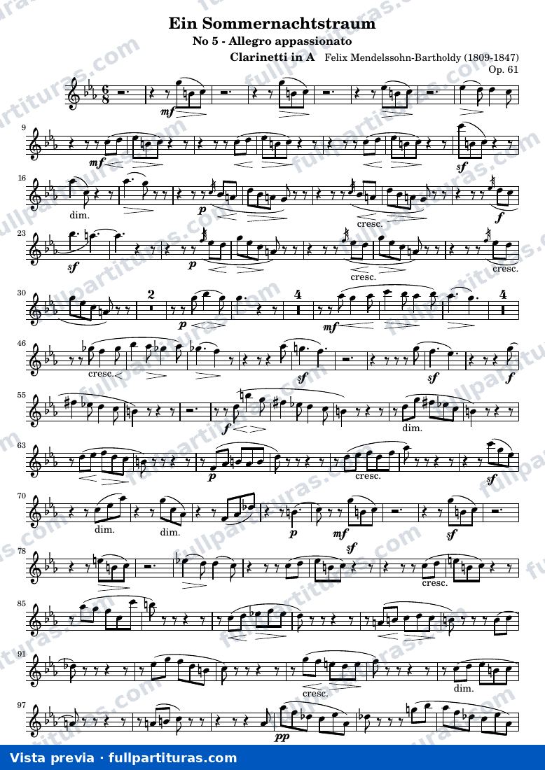Ein Sommernachtstraum - No.5 — Clarinetti part — aperçu