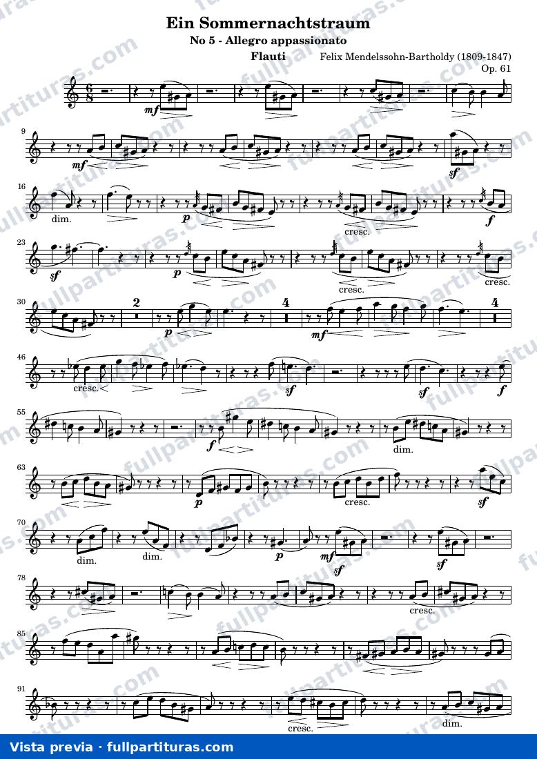 Ein Sommernachtstraum - No.5 — Flauti part — vista previa
