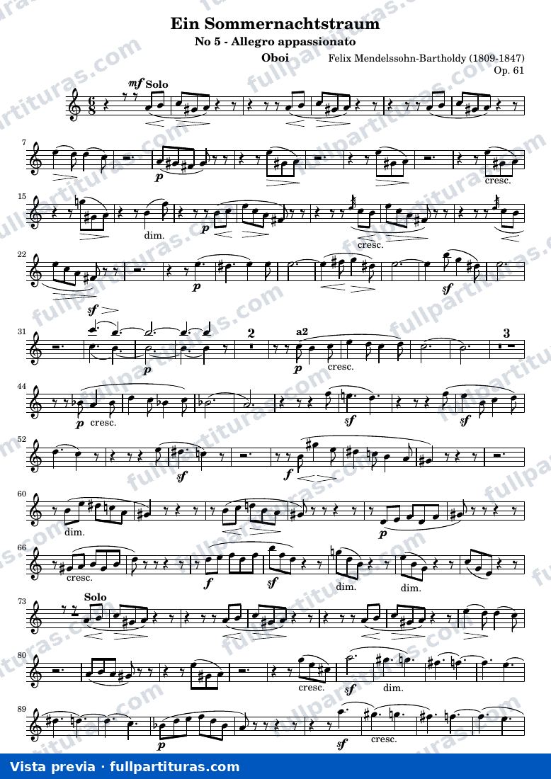 Ein Sommernachtstraum - No.5 — Oboi part — vista previa