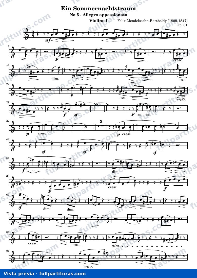 Ein Sommernachtstraum - No.5 — Violino 1 part — vista previa