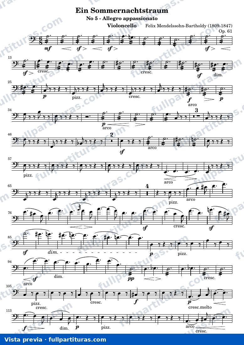 Ein Sommernachtstraum - No.5 — Violoncello part — vista previa