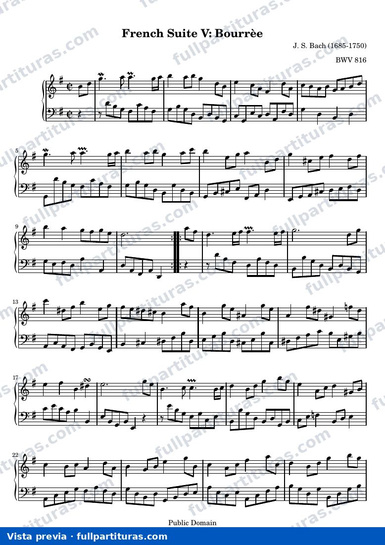 French Suite no. 5 in G major — French suite 5 bourree — vista previa