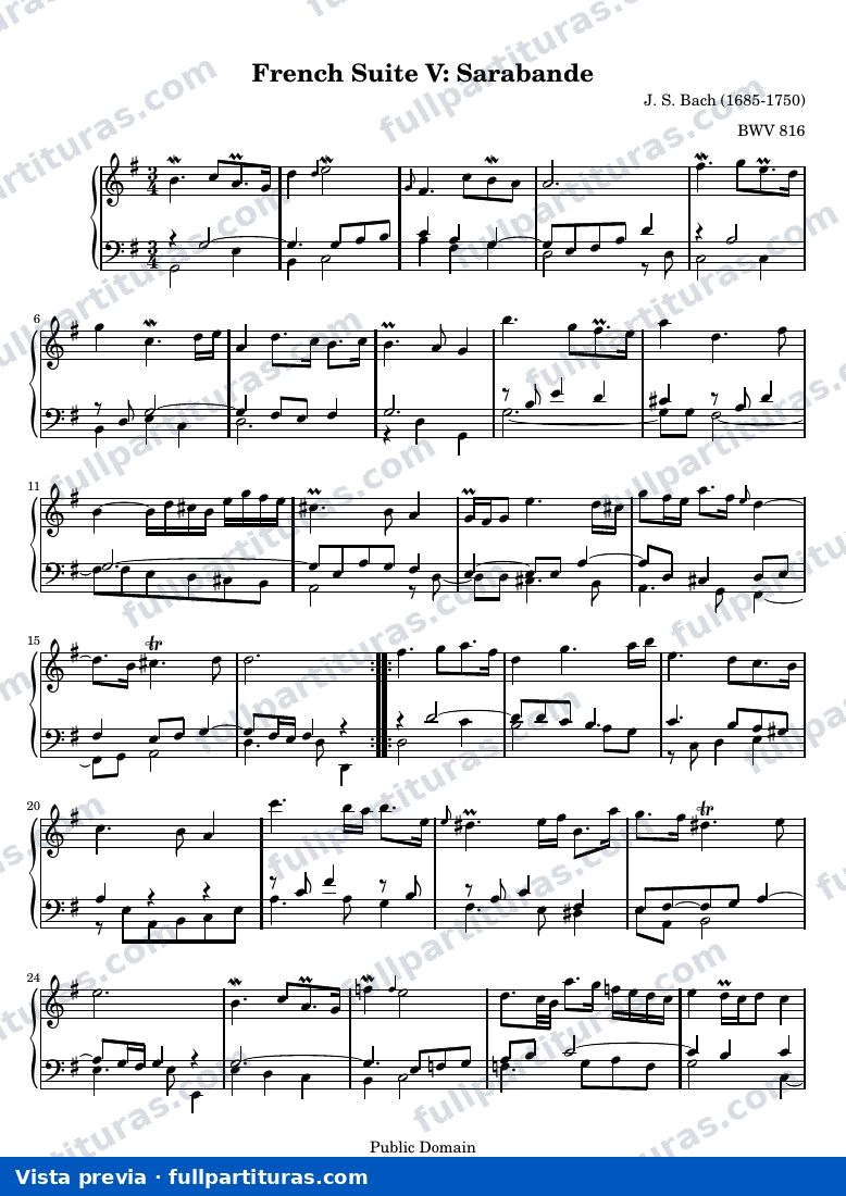 French Suite no. 5 in G major — French suite 5 sarabande — Vorschau