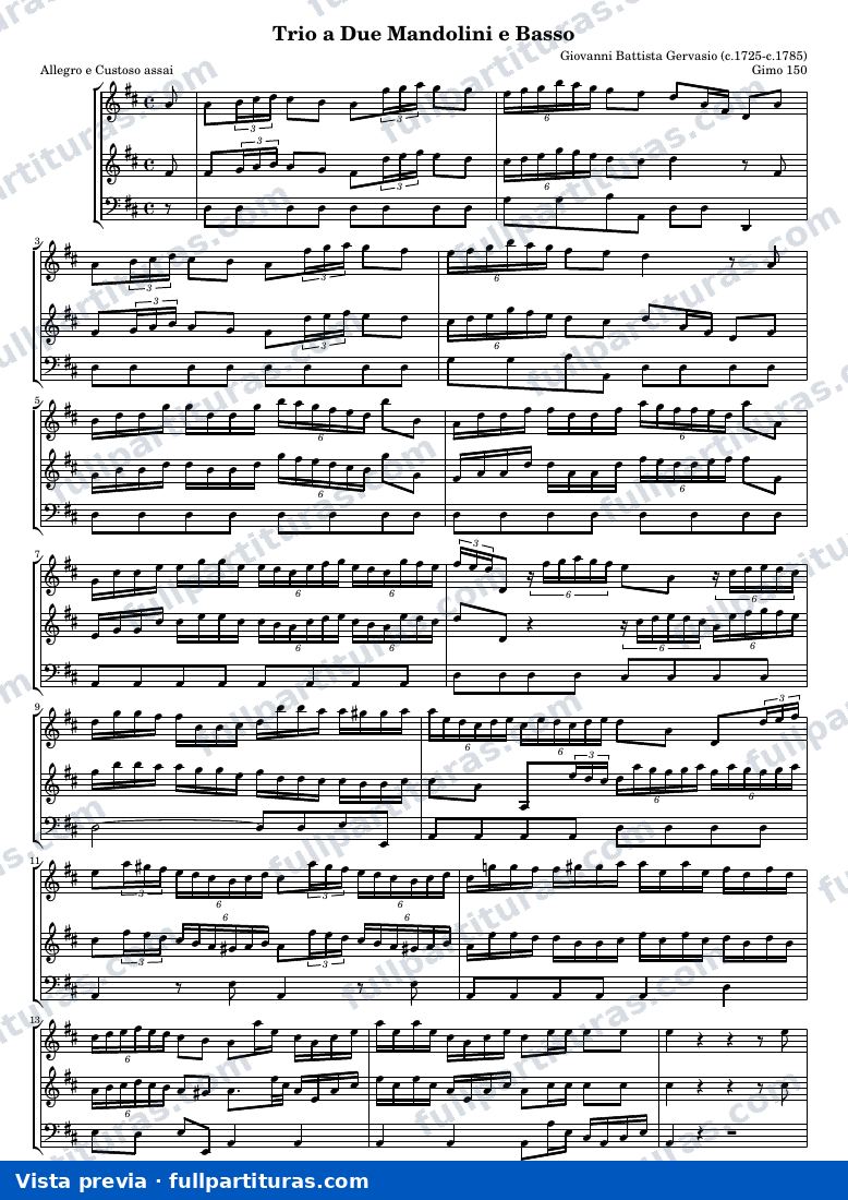 Trio a Due Mandolini e Basso (Gimo 150) — Score — aperçu