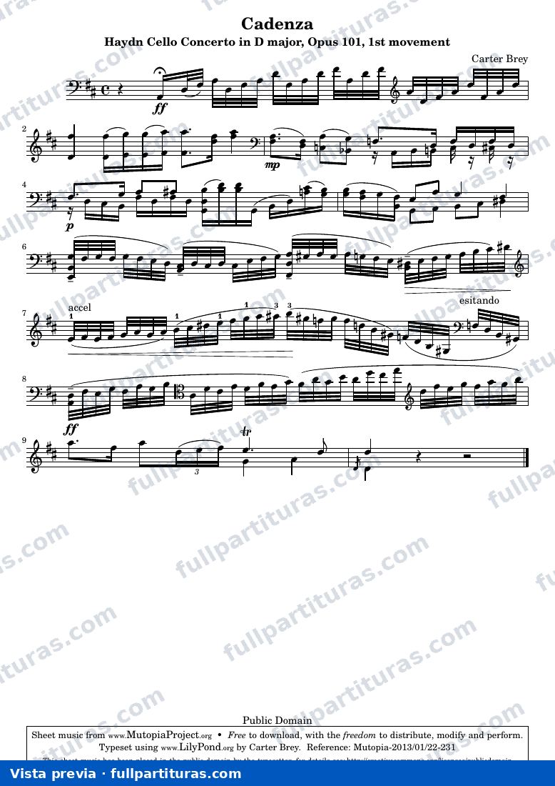 Cadenza for Haydn Cello Concerto in D major, 1st movement — anteprima