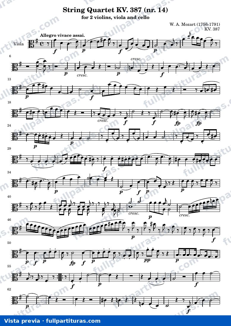 String Quartet KV. 387 (nr. 14) — K387 viola — vista previa