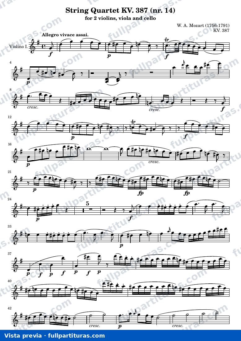 String Quartet KV. 387 (nr. 14) — K387 violin1 — vista previa
