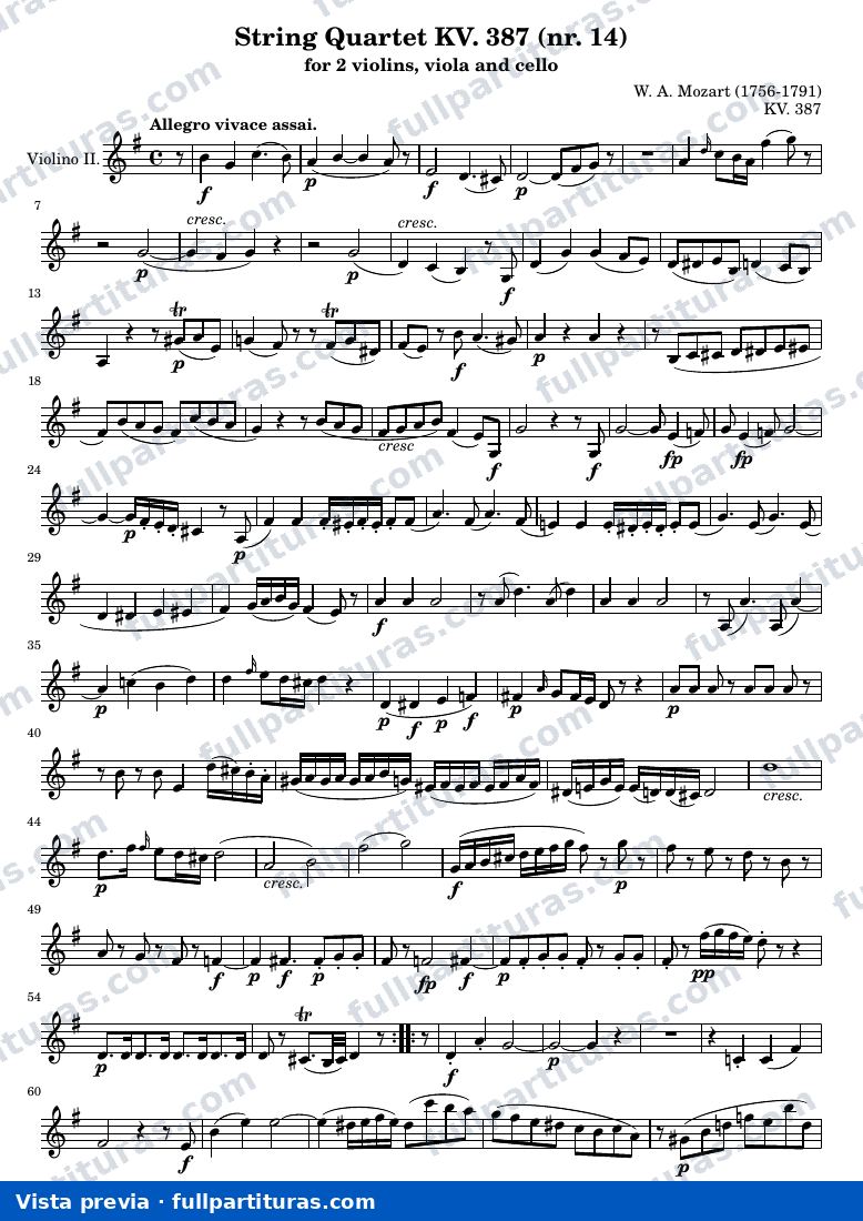 String Quartet KV. 387 (nr. 14) — K387 violin2 — vista previa