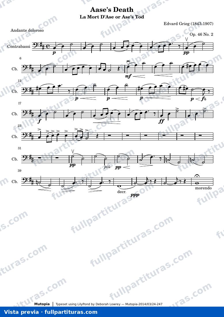 Aase's Death from Peer Gynt Suite I — Contrabassipart — aperçu
