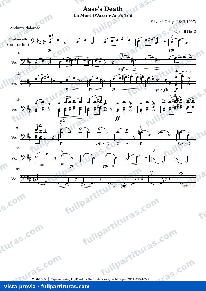 Aase's Death from Peer Gynt Suite I — Violoncellipart — Vorschau