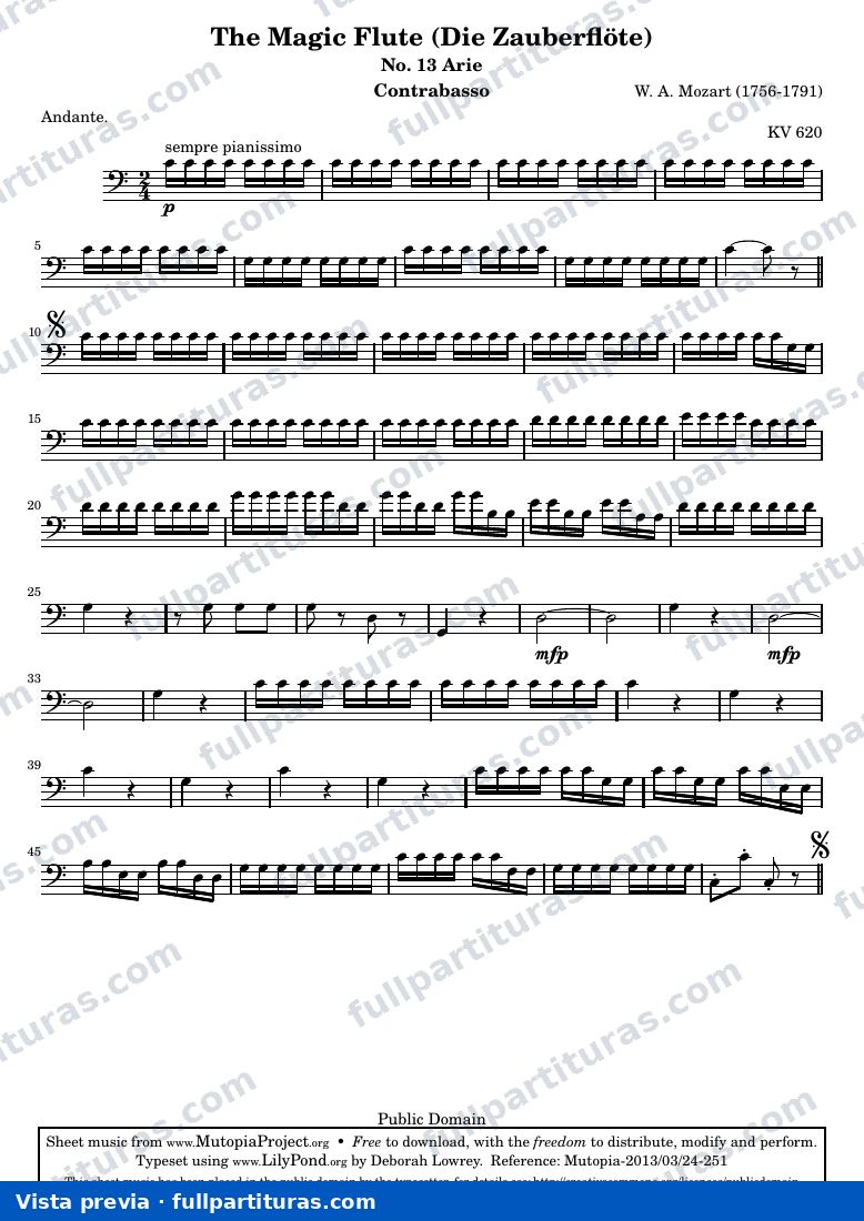 Die Zauberflöte (The Magic Flute) - No. 13 Arie — Contrabasso — vista previa