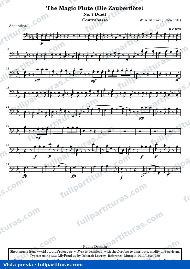 Die Zauberflöte (The Magic Flute) - No. 7 Duett — Contrabasso — vista previa