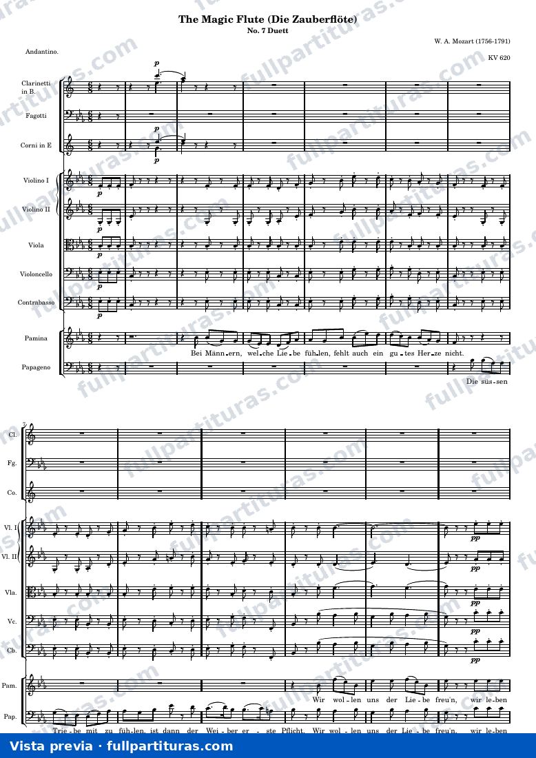 Die Zauberflöte (The Magic Flute) - No. 7 Duett — MF7 DuettScore — vista previa