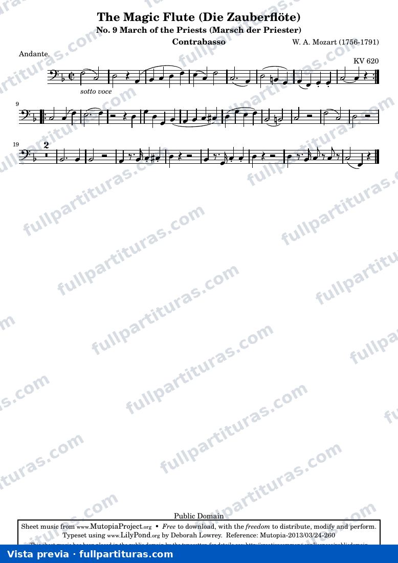 Die Zauberflöte (The Magic Flute) - No. 9 Marsch der Priester — Contrabasso — vista previa