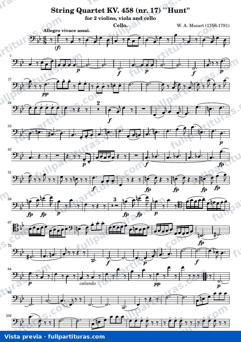 String Quartet KV. 458 (nr. 17) "Hunt" — K458 cello — vista previa