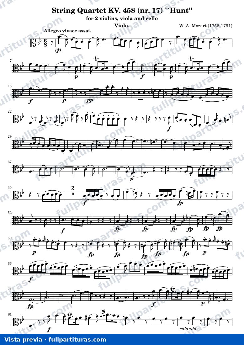 String Quartet KV. 458 (nr. 17) "Hunt" — K458 viola — vista previa
