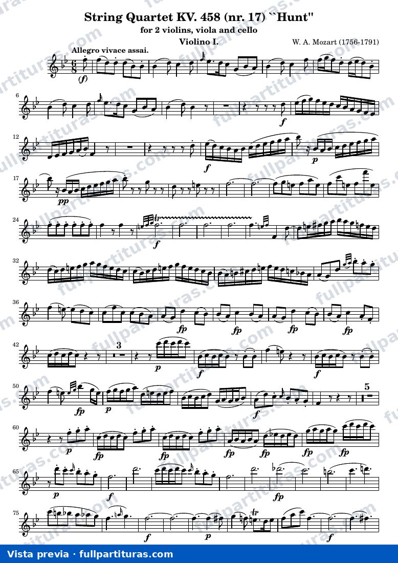 String Quartet KV. 458 (nr. 17) "Hunt" — K458 violin1 — vista previa