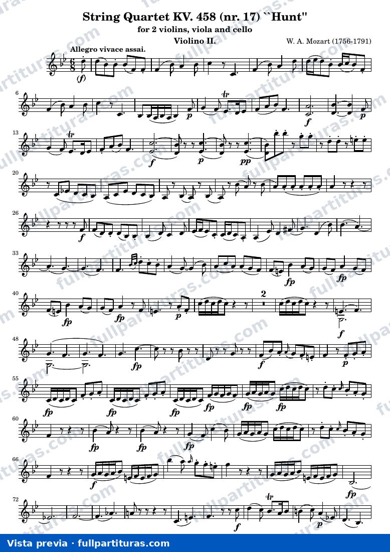 String Quartet KV. 458 (nr. 17) "Hunt" — K458 violin2 — vista previa