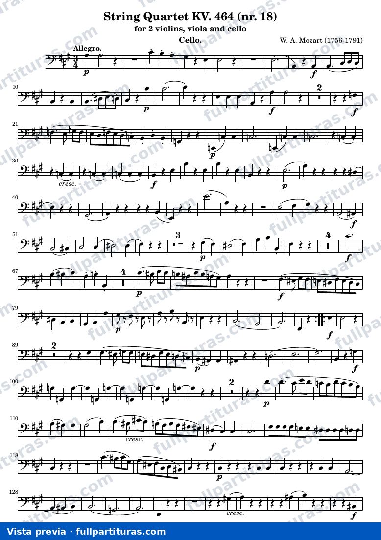 String Quartet KV. 464 (nr. 18) — K464 cello — vista previa