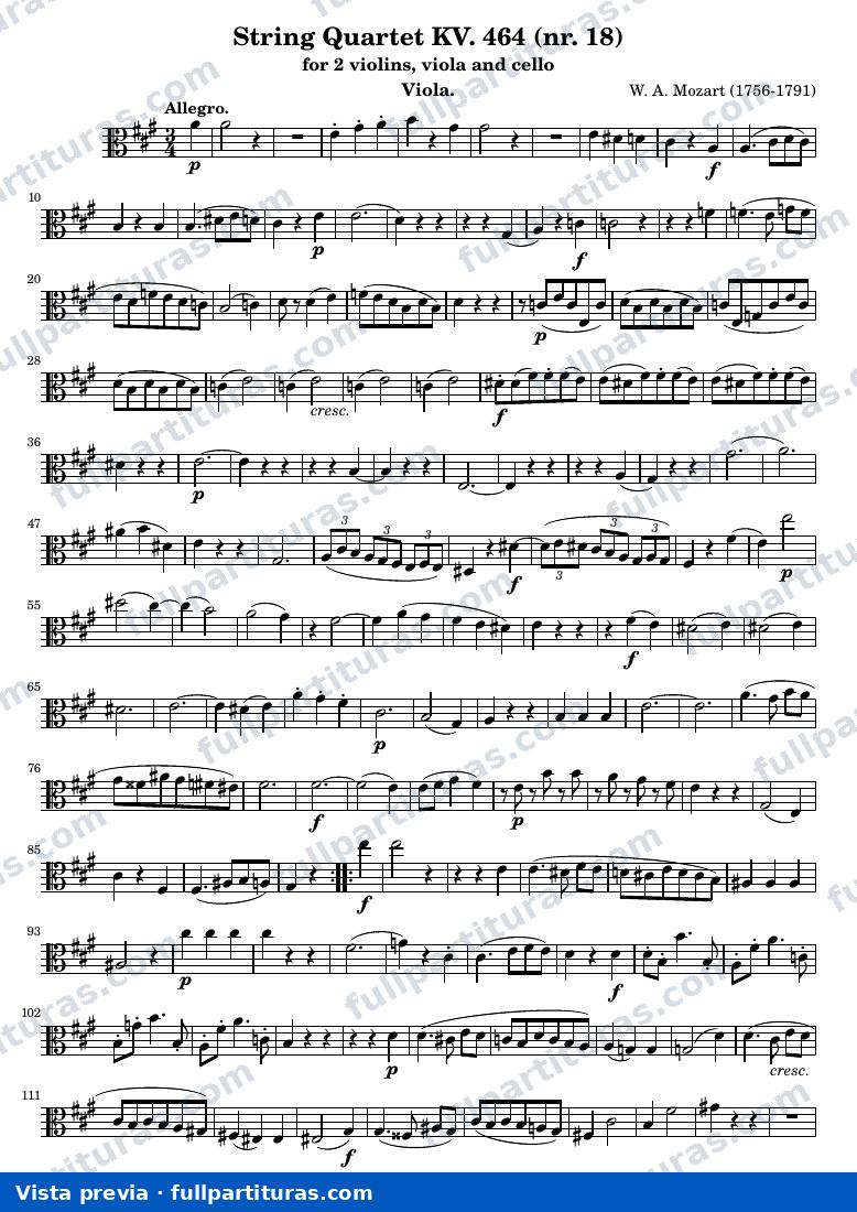 String Quartet KV. 464 (nr. 18) — K464 viola — vista previa