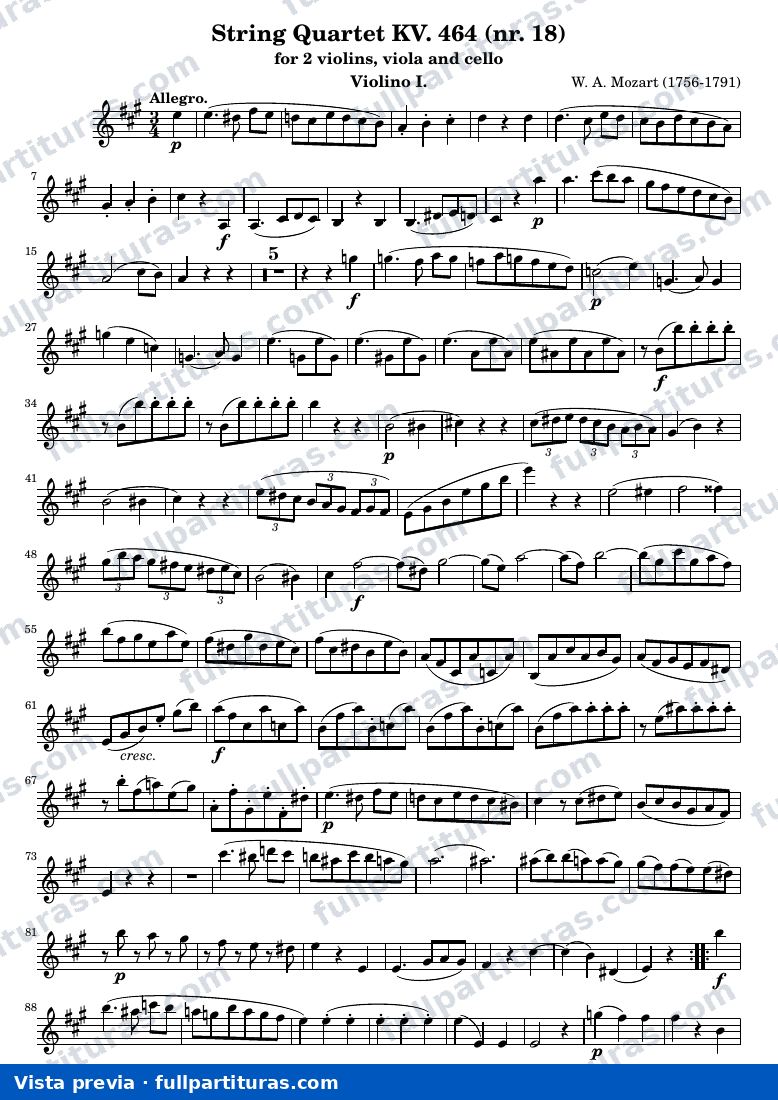 String Quartet KV. 464 (nr. 18) — K464 violin1 — aperçu